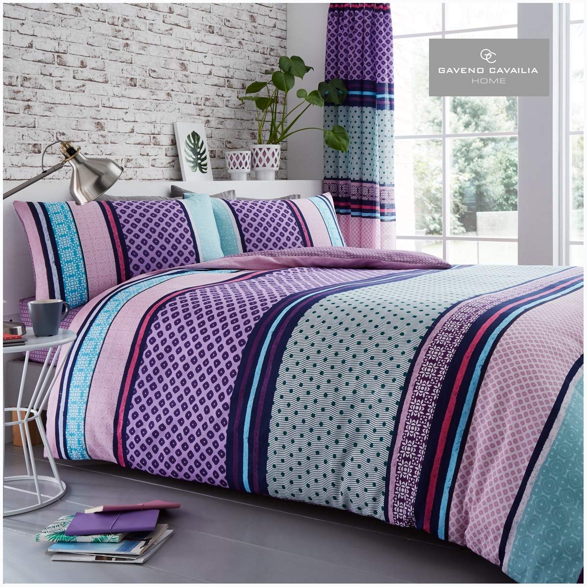 Gaveno Cavailia Charter Stripe Double Duvet Set Berry Reversible Easy Care Cotton Blend 3 Piece Bedding | 1 Quilt Cover + 2 Pillow Cases | Button Closure | Machine Washable