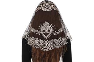 Bozidol Traditional Triangular church veil - Spanish Style with Holy Grail Embroidery Lace Mantilla veil for women