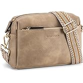 BOSTANTEN Small Crossbody Purse for Women Triple Zip Cell Phone Leather Handbag with Colored Shoulder Strap