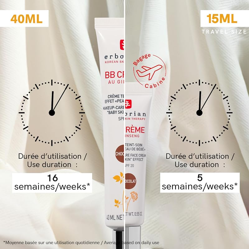 - BB Crème au Ginseng 5-en-1 - Soin Teinté Perfecteur Effet "Peau de Bébé" - Fond de Teint Couvrant Imperfections - Protection Solaire SPF 20 - Soin Cosmétique Coréen - Clair 15ML