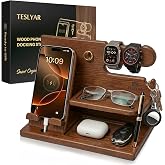 TESLYAR Wood Phone Docking Station for Men - Desk or Nightstand Organizer - Birthday Gifts for Husband or Dad - Anniversary I