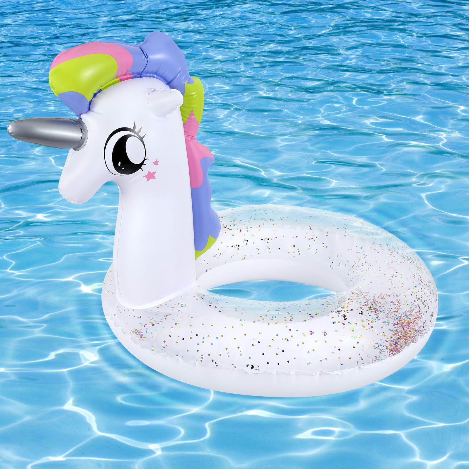 MoKo Inflatable Pool Float-Cute Glitters Sequin Unicorn Swim Tube Rings Inflatable Swimming Toys Floaties Fun Summer Water Floaties for Beach Pool Outdoor Party Water Toy for Children, White — image 1