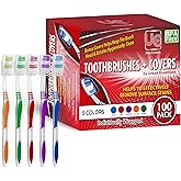 Urban Essentials Bulk Toothbrush Package with Covers | Premium Quality Individually Wrapped Colorful Tooth Brushes | Medium Soft Toothbrush Hygienic Cap for Donations, Travel, Hotels (100 Pack)