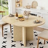 Extendable Dining Table, 35.4" Round to 47.2" Oval Wood Dining Table with Extension Leaf, Modern Expandable Kitchen Table for Small Space, Apartment &amp; Dining Room