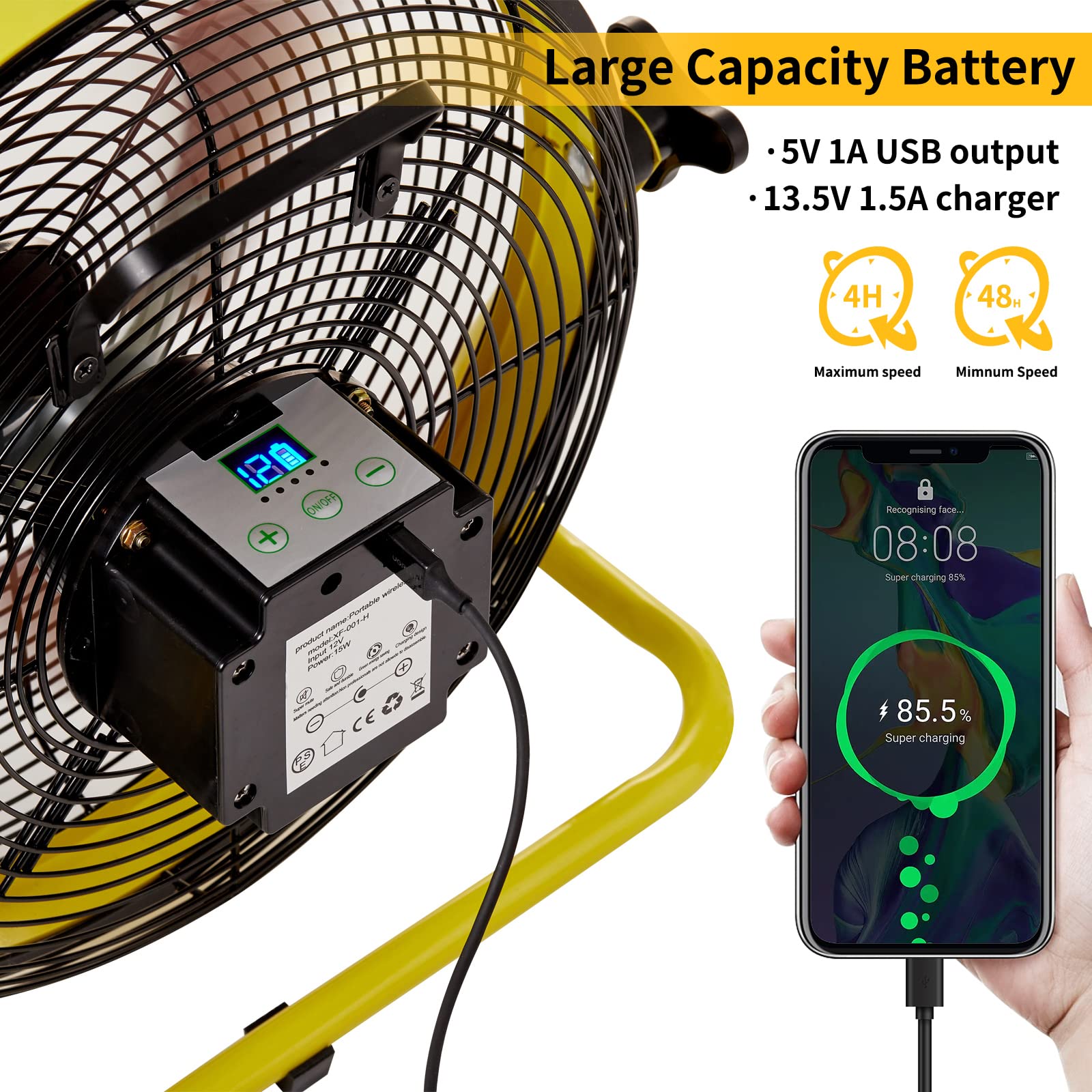 Solar Powered Fan, Battery Operated Outdoor Fan Can Running 5-24 Hours, Solar Fans For Shed,Home，Ouside,Camping，Solar fan with USB Output For Emergency Situation Without Electric