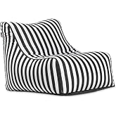 Jaxx Ponce Outdoor Bean Bag Chair - Weather Resistant Patio and Poolside Lounge Seating, Black &amp; White Stripes