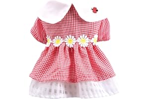 Dog Plaid Dress Clothes Summer Pet Floral Princess Dress for Small Dogs Cats Puppy Sunflower Dress Soft Breathable Dog Cotton