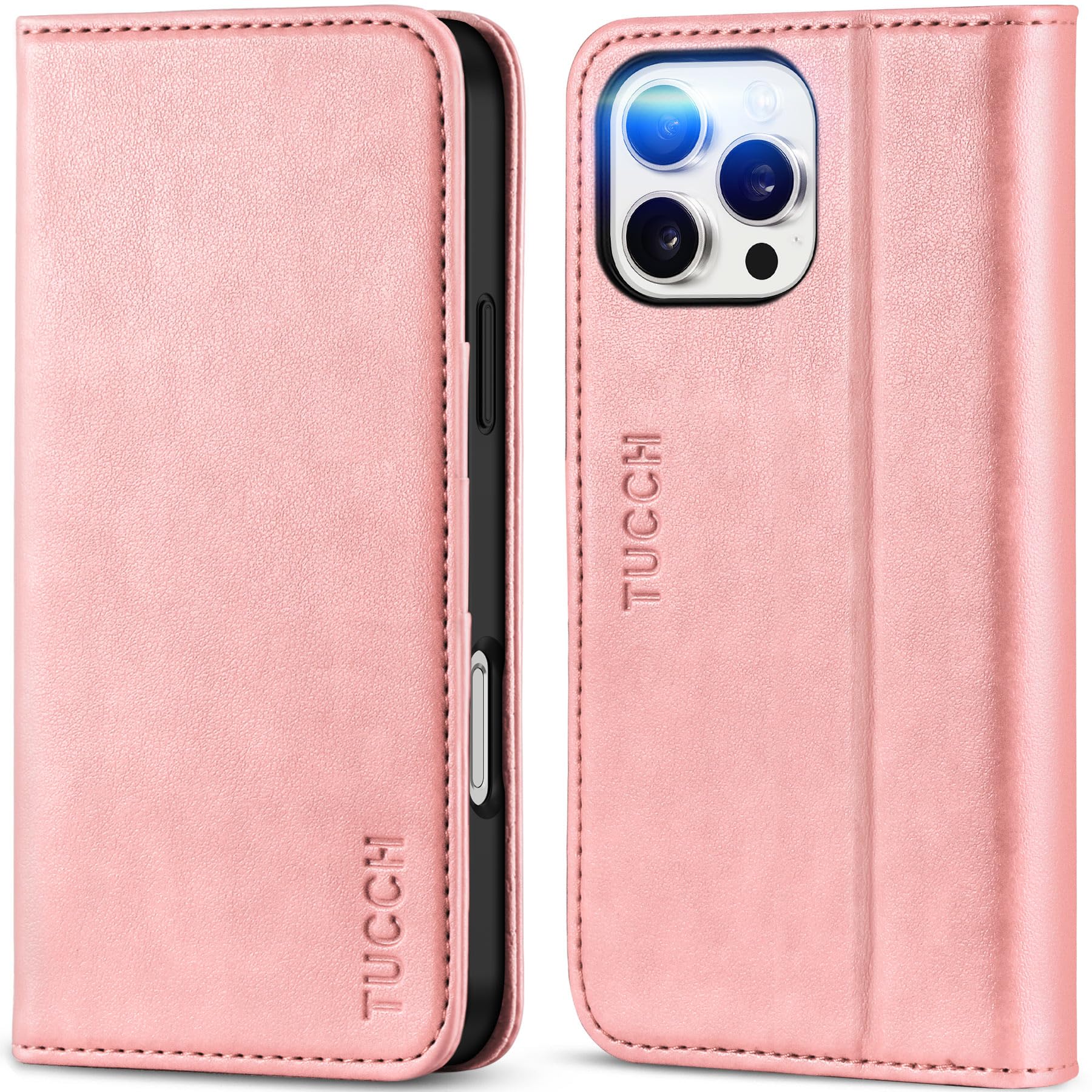 Photo 1 of TUCCH Case for iPhone 16 Pro Max, PU Leather Wallet with [Kickstand] RFID Blocking 3 Card Slots Flip Book Cover [Protective TPU Interior Case] Compatible with iPhone 16 Pro Max 5G 2024, Rose Gold