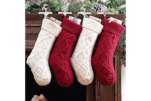 Merihouse Christmas Stockings, 4 Pack 18 Inches Large Cable Knit Knitted Stockings, Rustic Xmas Farmhouse Decorations for Family Holiday Country Home Decor, Burgundy Red & Cream White