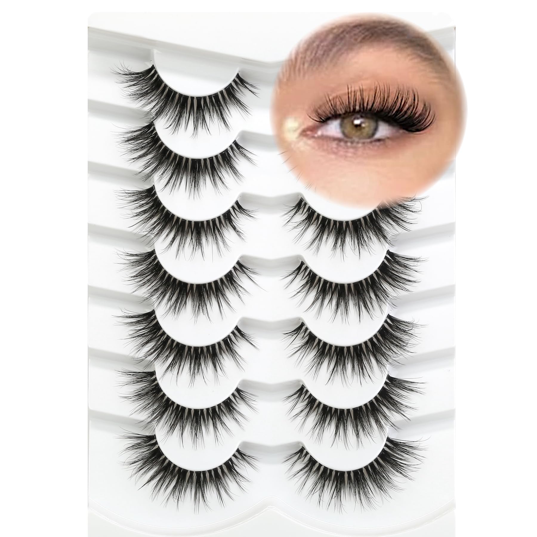 3D Clear Band False EyeLashes Soft Faux Mink Lashes Wispy Fluffy Eyelashes Natural Cat Eye Short Reusable 7 Pairs Happy Heartbeat (No.219) — image 1