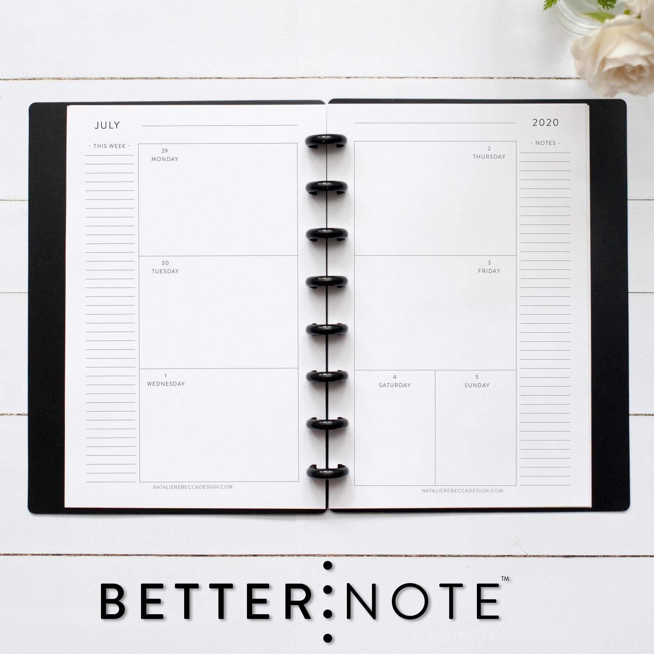 BetterNote July 2024 - June 2025 Academic HORIZONTAL View Calendar Refill for Disc-Bound Notebook, Fits Levenger Circa, Arc, Happy Planner, TUL, Inkwell Press, NOTIQ (Classic, 8-Disc, 5.5"x8.5")