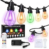 50FT RGB Smart Outdoor String Lights, APP &amp; Remote Patio Lights | 20 shatterproof bulbs, IP65 waterproof, 16M colors, music sync, timer, cable ties for backyard balcony party