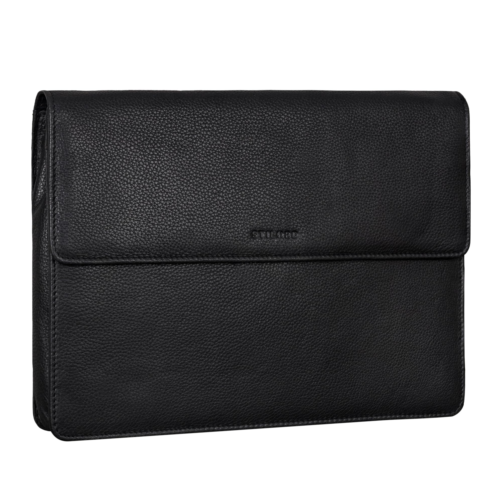 STILORD "Jackie Leather Portfolio Folder A4 Document Organiser Laptop Bag Business 13.3 Inch Leather Padfolio Case Colour:black plain