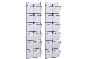 MISSLO Over The Door Shoe Organizer 12 Large Mesh Pockets Hanging Narrow Closet Door, White, 2 Pack
