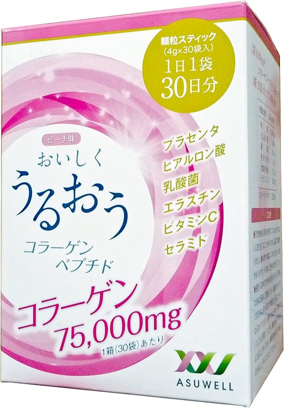 Amazon おいしくうるおうコラーゲンペプチド 75 000mg 30日分 プラセンタ ヒアルロン酸 乳酸菌 エラスチン セラミド ビタミンc 配合 Asuwell アスウェル コラーゲン