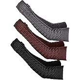 Bememo 3 Pairs Arm Warmers Long Fingerless Gloves Knit Wrist Warmers with Thumb Hole Open Finger Arm Socks for Women Adult