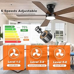 UOJ Ceiling Fans with Lights, 52 inch Low Profile