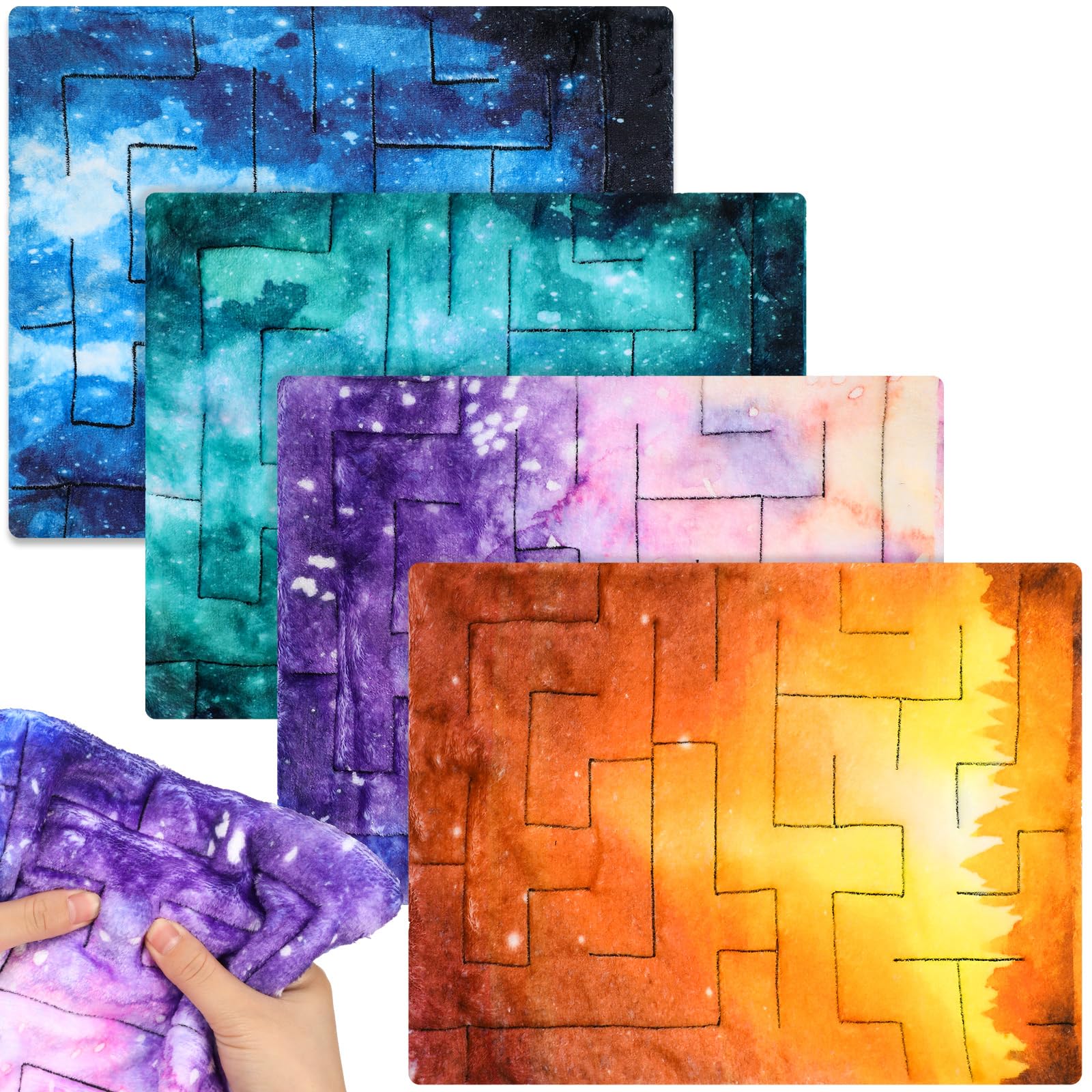4 Pcs Marble Maze Mat Sensory Fidget Stress Relief Toys Calming Sensory Mat Anxiety Relief Fabric Toys for Teens School Home Reduce Stress(Starry Sky,12.99 x 8.66 in)
