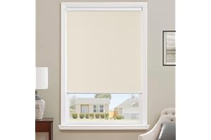 ChrisDowa Cordless 100% Blackout Roller Shade, with Striped Jacquard, Thermal Insulated, UV Protection Fabric, Total Blackout Blinds for Window, French Doors, Home and Office. Beige, 29" W x 72" H