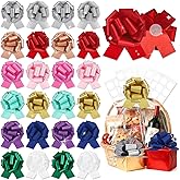 24 pcs Large Gift Bow Pull Bow 6", Glitter Gift Wrapping Metallic Present Bow Ribbon 6inchs Adhesive Gift Warp Bows for Baskets Wedding Christmas Wedding Valentine Easter Party (Mixed Colors-DL)