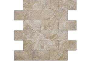 DICOFUN Peel and Stick Backsplash Wall Tiles, 12"x12" Self Adhesive PVC Subway Tile for Kitchen and Bathroom Backsplash (10, Sandstone)