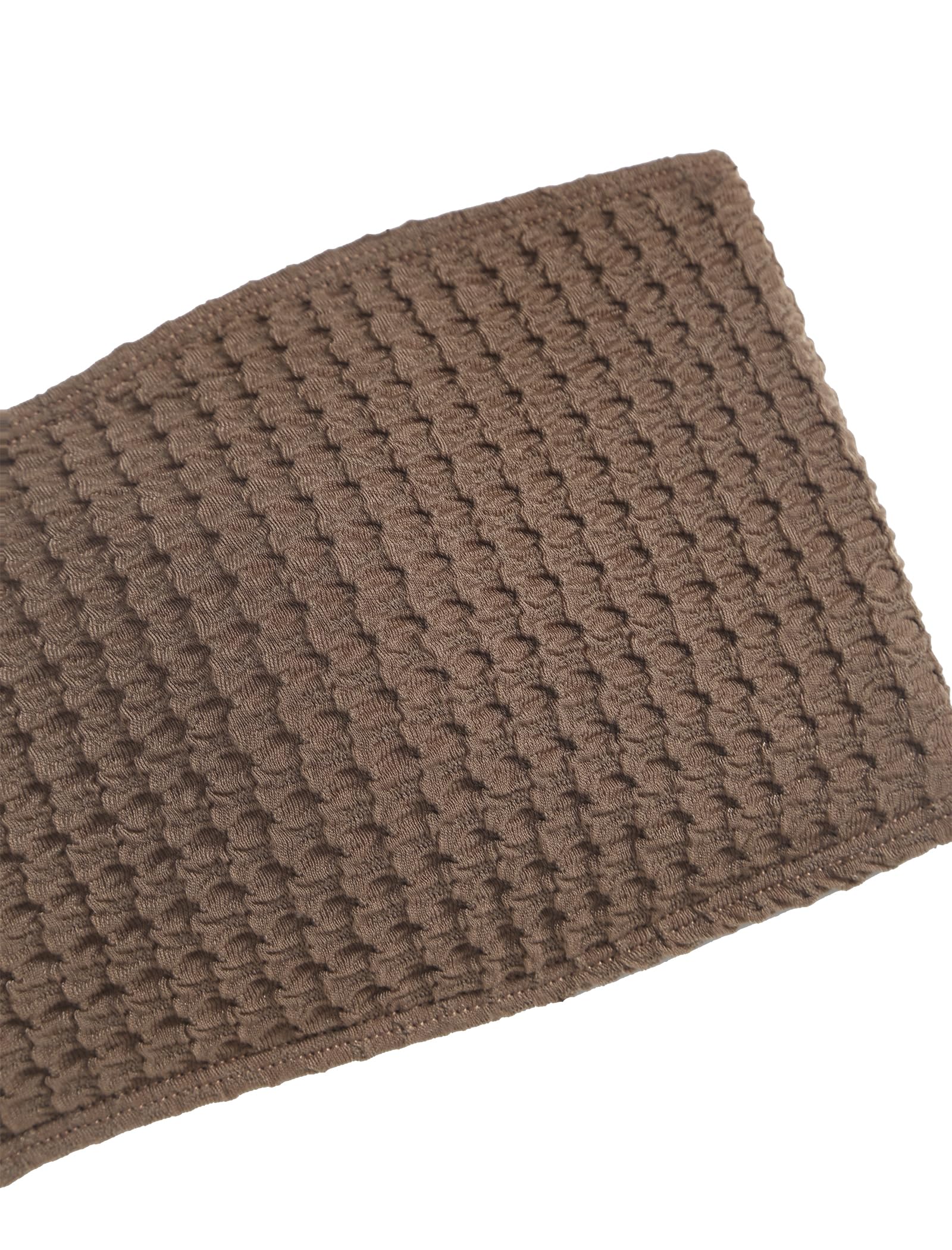 ZAFUL Women's Textured Bandeau Bikini Strapless Solid Color 2 Pieces Bathing Back Lace-up Suit Swimsuit (7-Brown,M) - Image 4