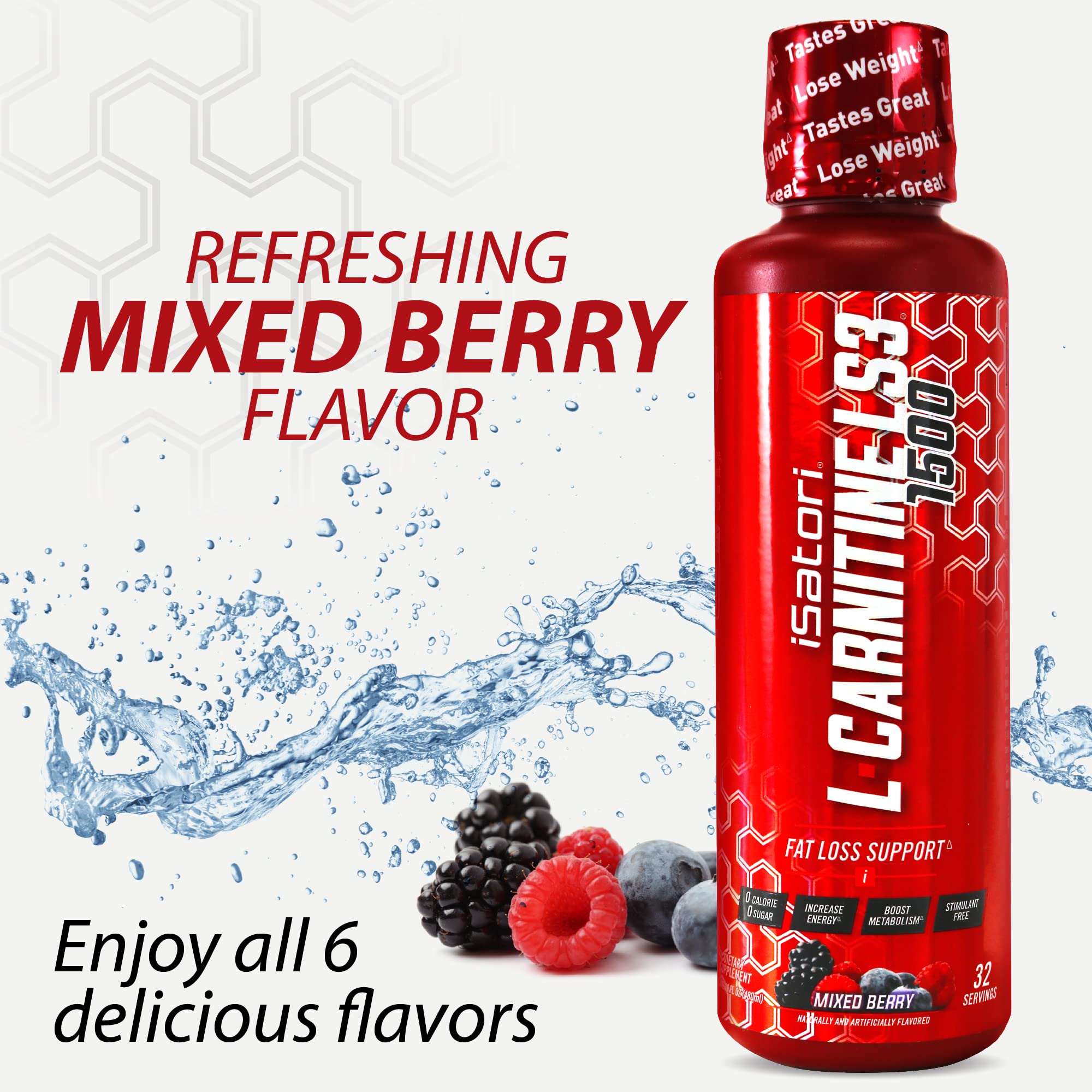 iSatori L-Carnitine LS3 1500, Triple-Blend Liquid L Carnitine Supplement, with Acetyl & Tartrate, Stimulant Free, Low Calories, Sugar & Gluten Free, Keto-Friendly, Mixed Berry Flavor (32 Servings)