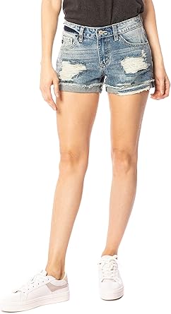 womens mid rise denim shorts
