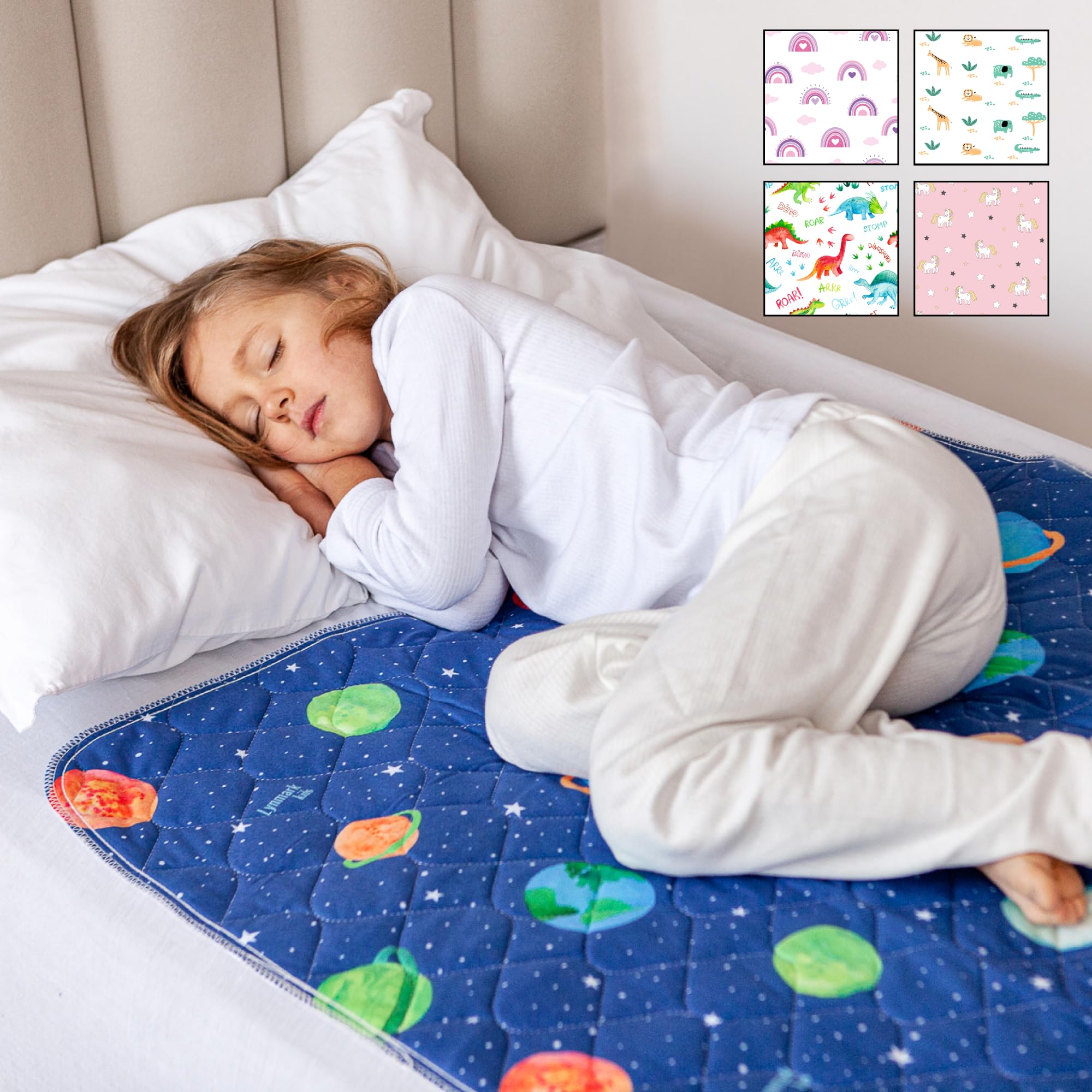 Lynmark® Toddler Potty Training Bed Pads - Soft Waterproof Bedwetting Pee Protector Mat for Kids - Multi-Layer Non-Slip Washable Incontinence Mattress Sheet Absorbs Up to 2000ml - 90 x 85cm, Astronaut