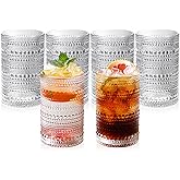 Hobnail Glasses Set of 6 Highball Vintage Drinking Glasses 13OZ Clear Embossed Vintage Glassware Hobnail Glass Cup for Water, Juice,Cocktail, Wine, Beer, Whiskey for Thanksgiving Day, Christmas Gift