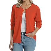 QUALFORT Women's 100% Cotton Lightweight Cardigans Long Sleeve Knitted Button Down Sweater