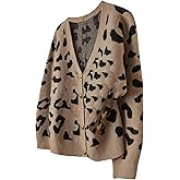 WDIRARA Women's Plus Size Leopard Cardigan Sweaters V Neck Button Down Knit Outerwear