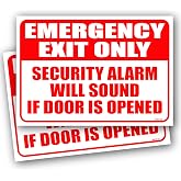 (2 Pack) Emergency Exit Only Alarm Will Sound Sign, Emergency Exit Only Door Sign Self Adhesive Sticker Decal, 10 x 7 Inch