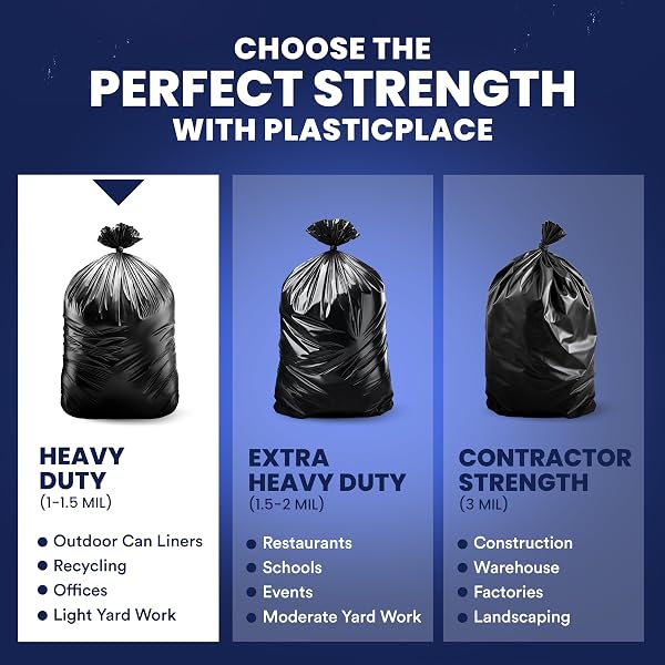 PLASTICPLACE 55-60 GALLON TRASH BAGS, 1.2 MIL HEAVY DUTY CONTRACTOR GARBAGE BAGS, BLACK TEAR-RESISTANT BAGS FOR CONSTRUCTION, YARD WASTE, INDUSTRIAL USE, LARGE 38” X 58” (100 COUNT)