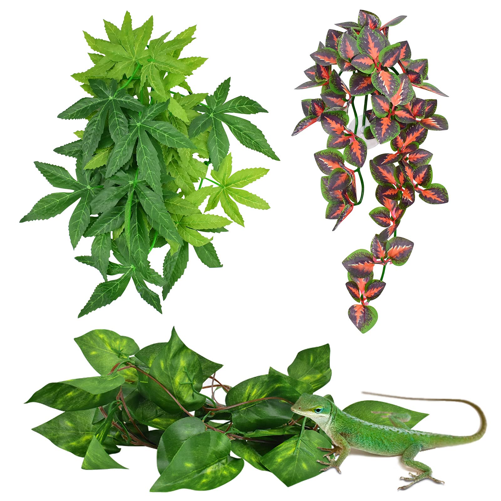 ERKOON Artificial Plastic Plant 3 Pieces Set Reptile Habitat and Aquarium Fish Terrarium Decor