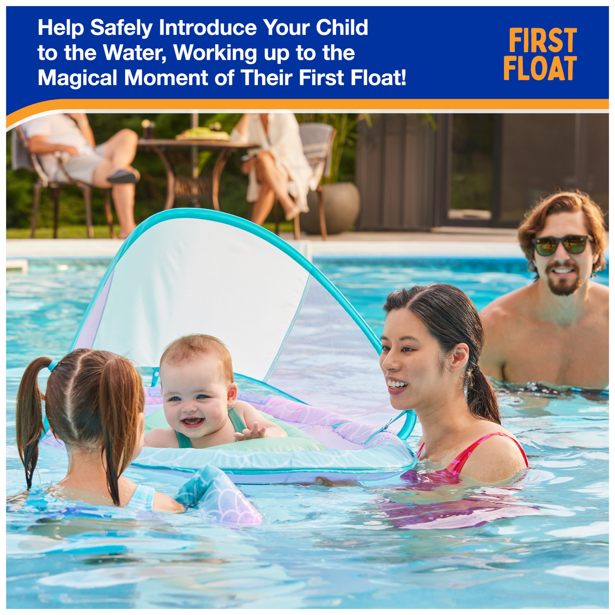 SwimWays Baby Spring Float with Adjustable Canopy and UPF Sun Protection, Blue Lobster