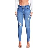 YMI Womens YMI Womens 3-Button High-Rise Skinny Jean Made with Recycled Fibers