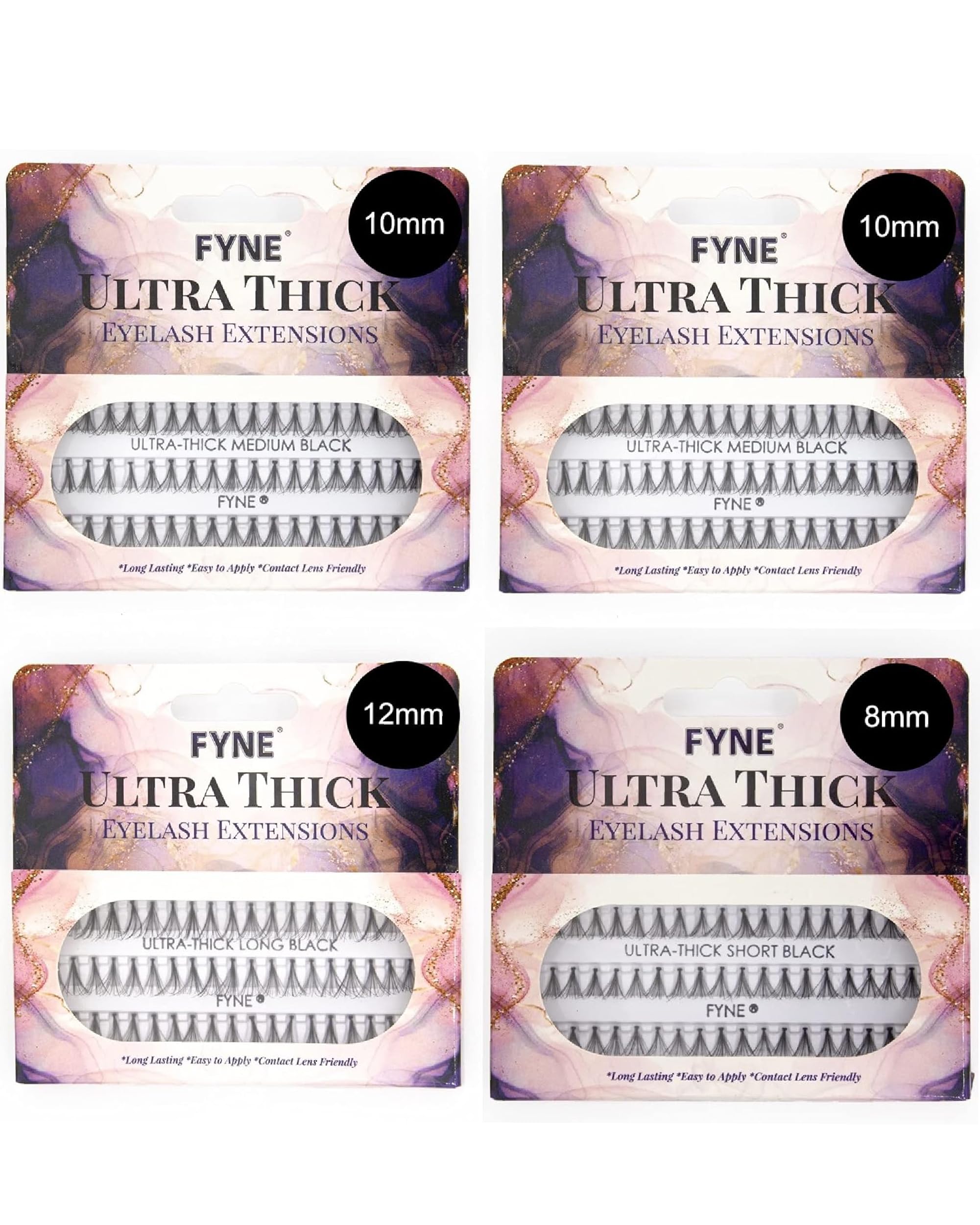 FYNE Individual Eyelashes, Black [240 Pcs, Ultra Thick Multi Length: 8,10,12 mm - Pack of 4] Individual lashes, Eyelash Extensions, Natural Look, Volume Cluster Lashes, False Lash Cluster