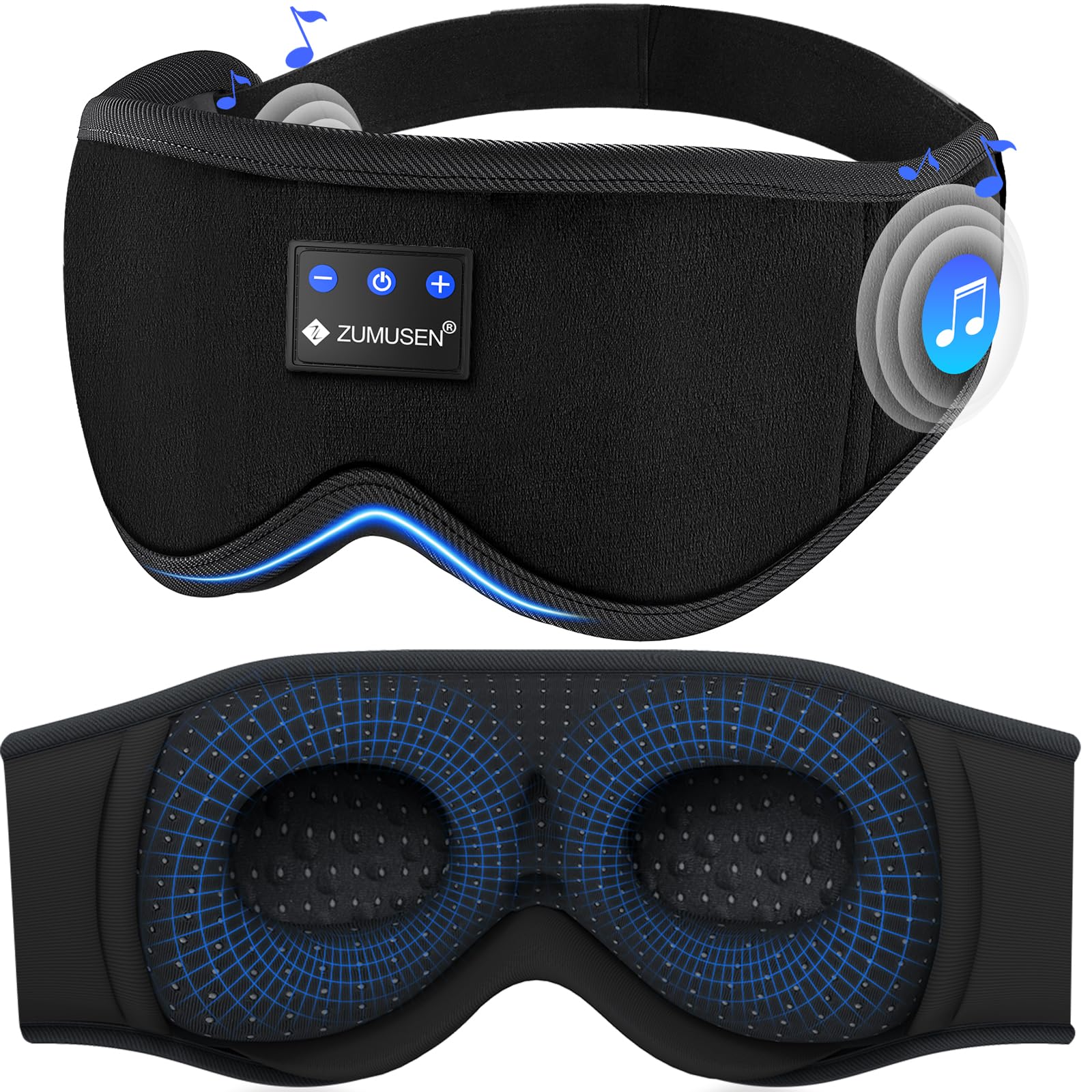 Photo 1 of ZUMUSEN Bluetooth Sleep Headphones, 3D Wireless Music Eye Mask with Ultra-Thin Stereo Speakers, Adjustable Sleep Mask for Side Sleepers, Perfect for Travel, Meditation, Relaxation