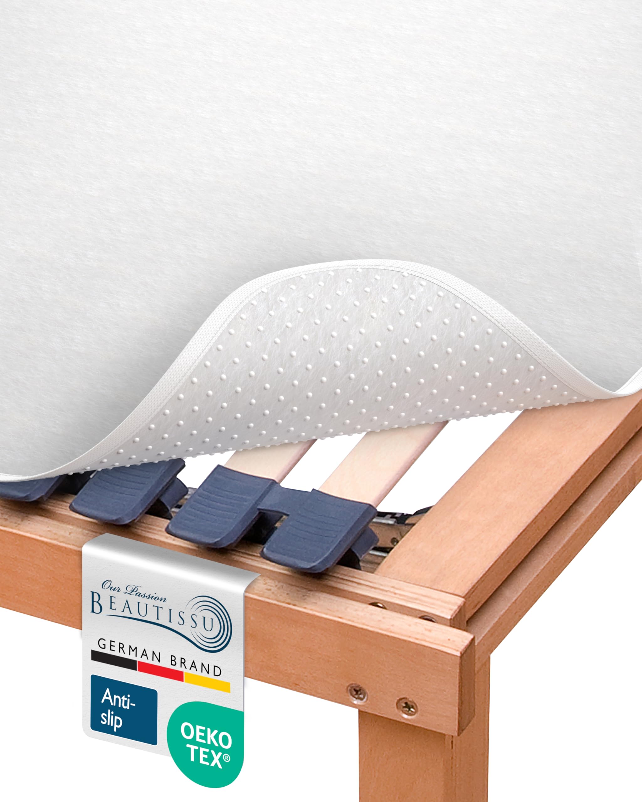 Beautissu Mattress Protector Beautect Bed Slat Mattress Underlay 100 x 200 cm Non-Slip Rubber Backing Support Pad