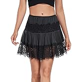 MOSCOAL Lace Slip Skirt for Women Half Slips for Under Dresses Y2K Pleated Ruffle Lace Mini Skirt Extender Underskirt
