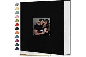 EJBLFE Large Photo Album Self Adhesive for 4x6 5x7 8x10 Photos with Window Linen Cover DIY Scrapbook, 40 Pages with Metal Pen and Plastic Plate, Perfect for Storing Memories (Black)