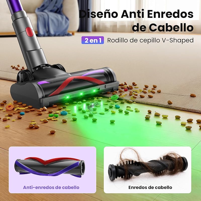 Aspirador sem fios 90 min, 58kPa/600W, vassoura aspiradora sem fios de 1,6L, ecrã inteligente LED tátil, aspirador sem fio anti-emaranhados, ideal para pavimentos, tapetes e pelos de animais