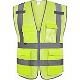 Dazonity High Visibility Mesh Safety Vest with Multi Pockets and Zipper, Fit for Men & Women, Work, Construction, Surveyor
