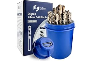 Pro Edge Technology Cobalt Drill Bit Set, M35 High Speed Steel Drill Bits for Stainless Steel, Cast Iron and Wooden Plastics, DIY with Index Storage Box (Copper, 1/16"-1/2" 29pcs)