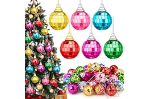 PROSUITES 30 Pcs Mini Disco Balls Rainbow Disco Ball Christmas Ornaments Colorful 1.18in Little Mirror Disco Balls for Xmas Tree Decoration,Wedding,Birthday