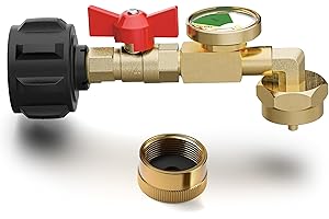 NUPICK Propane Refill Adapter for 1 LB. Tanks, Propane Adapter 20lb to 1lb Converter with Gauge and Valve, Propane Tank Refill Adapter with 90-Degree Elbow Design, Come with Bottle Cap