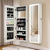 STARLEAD LED-Mirror-Jewelry-Cabinet-Armoire-Organizer, Full Length Door/Wall-Mounted with Lockable, Dimmable Brightness, Memory Function, Velvet Lining, Large Storage, 47.2x15.7x4.9 Inches