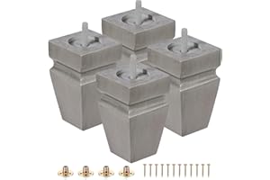 TEXPHW Square Wood Furniture Legs Set of 4 - Wooden Replacement Feet for Couch, Bed, Bench, Dresser, Rubber Wood Parts for Table, Sofa, Wooden Legs Chairs Complete with Installation Hardware (4 inch Grey)