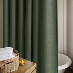 90 Inch Shower Curtain Olive Green Linen Extra Long